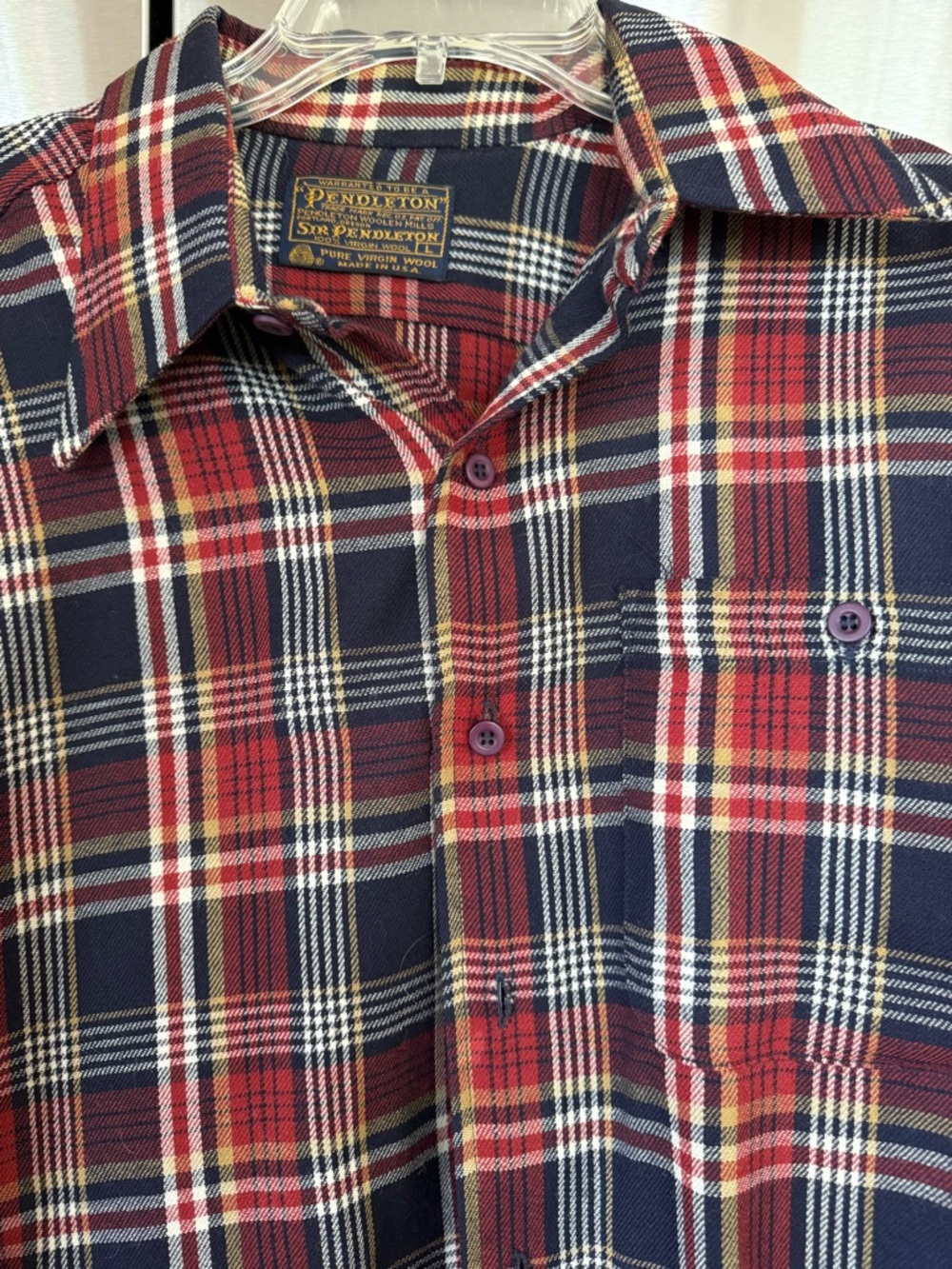 Vintage Pendleton Sir Pendleton Wool Shirt USA Plaid Large Red Button Up Men’s